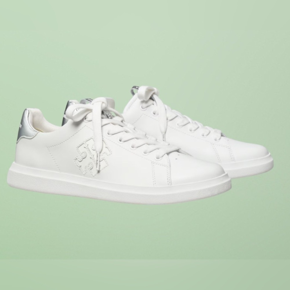 Tory Burch White and Silver Sneakers